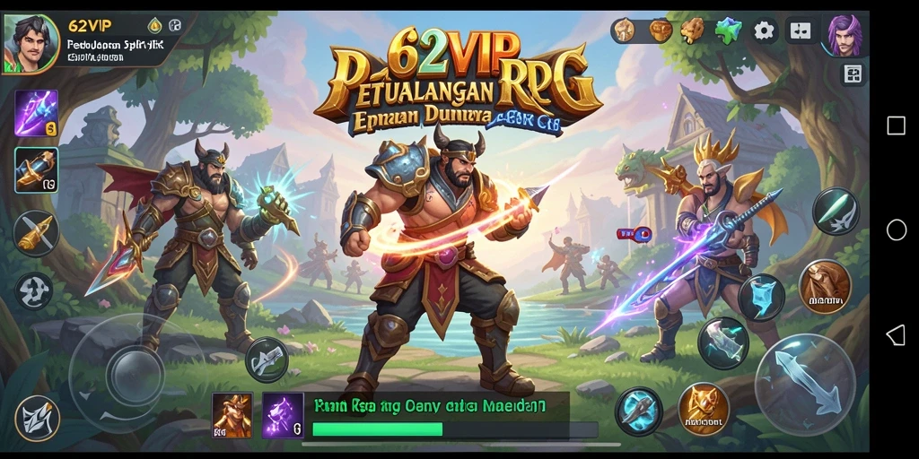 Tangkapan layar utama gameplay RPG 62VIP menunjukkan pertarungan mendebarkan.