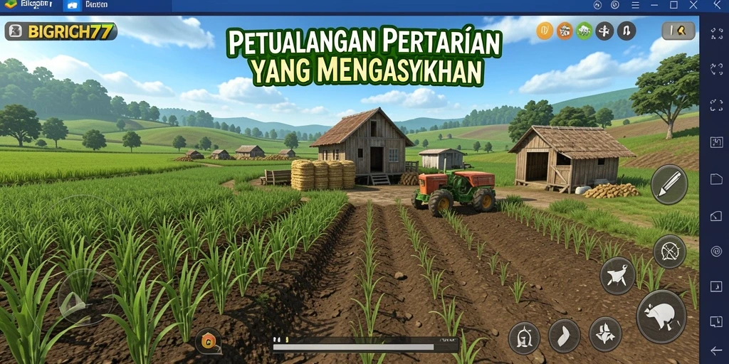 Tangkapan layar gameplay BIGRICH77 menampilkan suasana ladang yang indah.