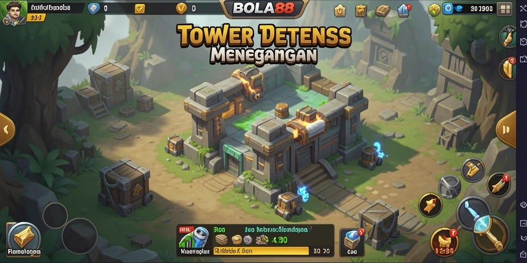 Tampilan gameplay BOLA88 yang menarik dalam genre Tower Defense.