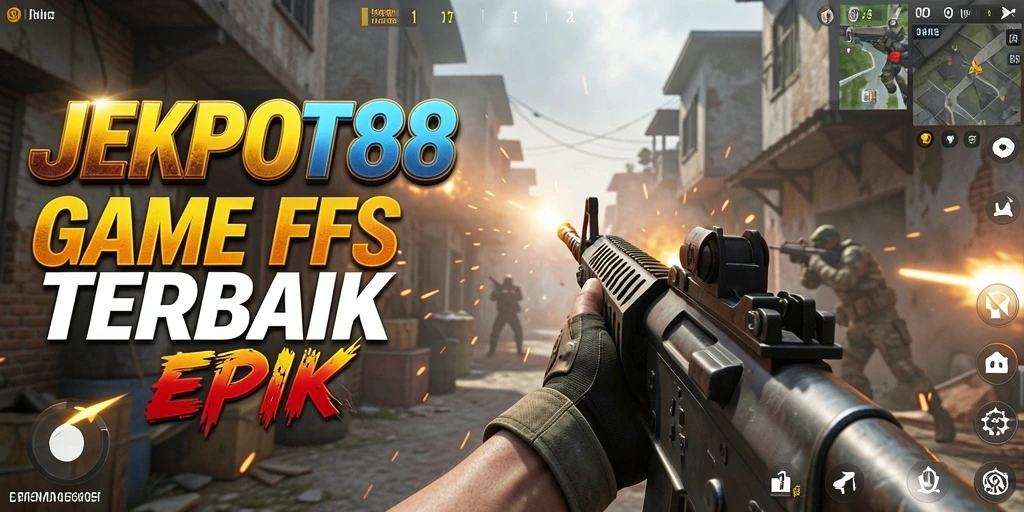 Screenshot gameplay JEKPOT88 menunjukkan pertempuran epik dalam mode FPS.
