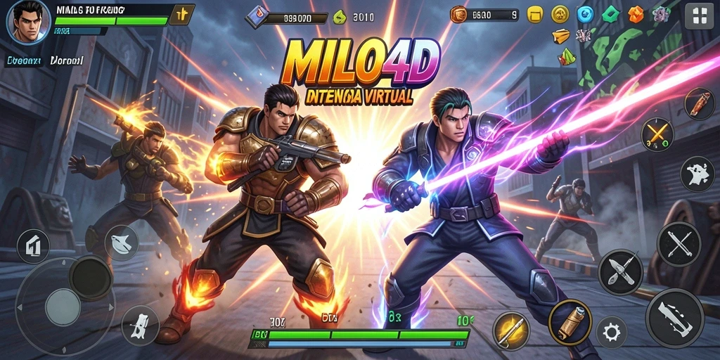 Screenshot gameplay pertarungan seru MILO4D dengan karakter yang sedang bertarung.