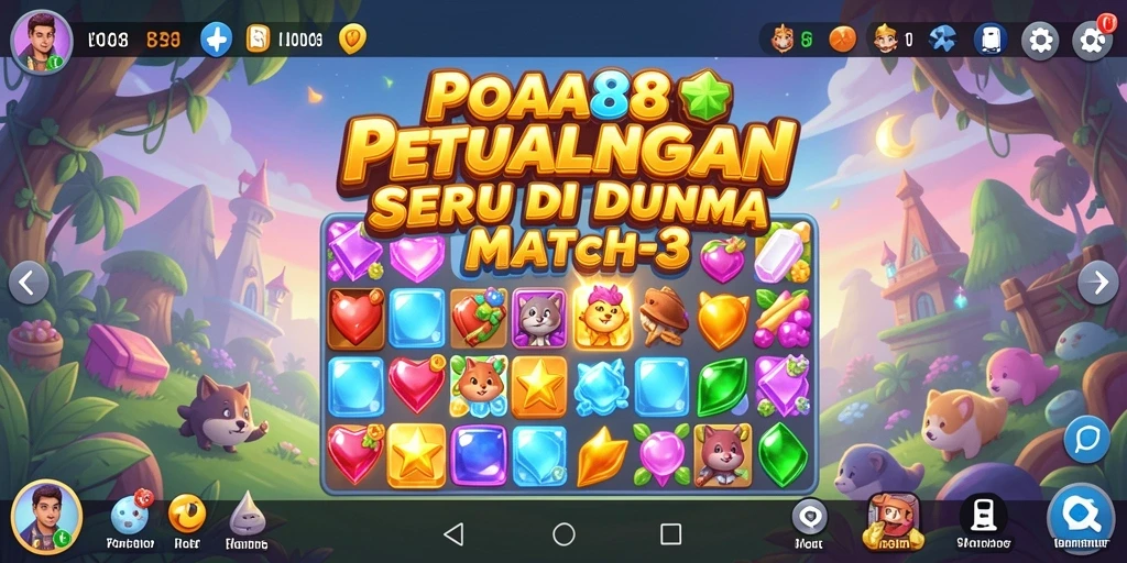 Tampilan gameplay seru POA88 dengan permaianan Match-3 yang menarik.