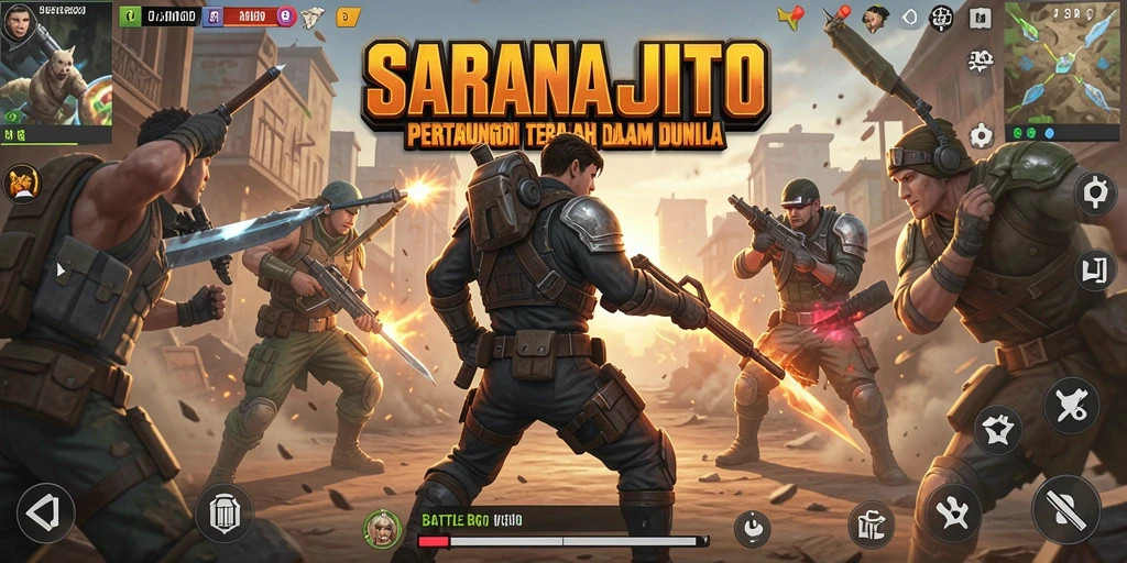 Tampilan gameplay <strong>SARANAJITU</strong> yang mendebarkan di medan pertempuran Battle Royale.