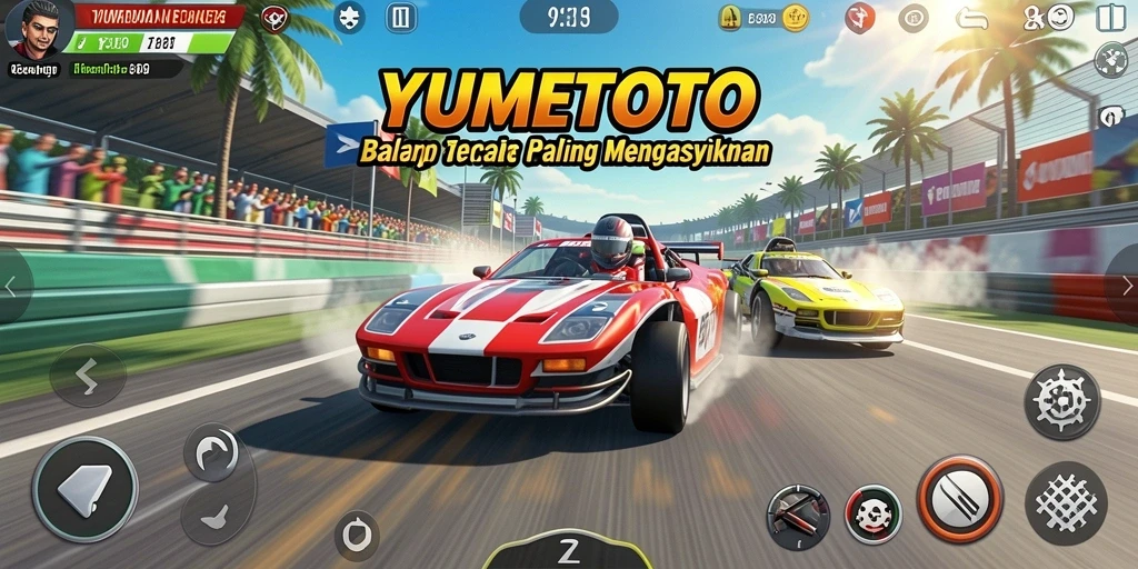 Tampilan gameplay YUMETOTO yang mendebarkan di lintasan balap.